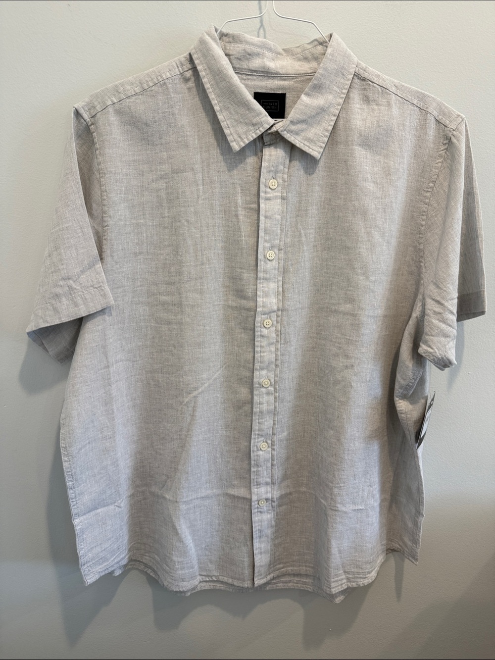 Light Gray Short-Sleeve Linen Blend Shirt - Casual Button-Down